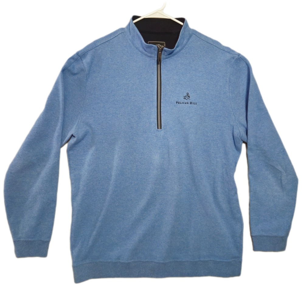 Straight Down Pelican Hill Pullover Mens XL Blue 1/4 Zip Cotton Golf Sweater